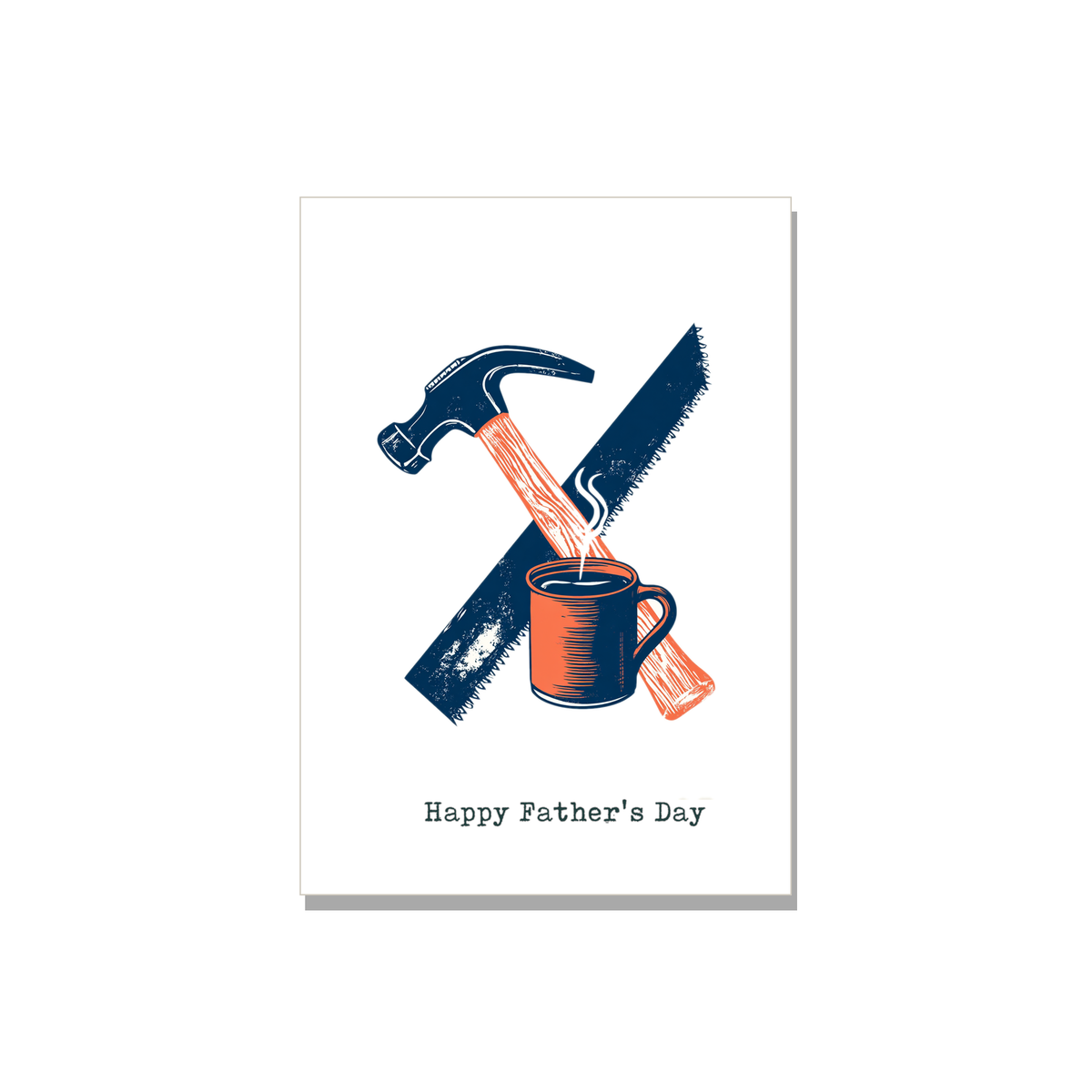 Father's Day greeting card - Hammer and Saw in Linocut, front reads "Happy Father's Day"