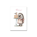 Thank You greeting card - Hedgehog with Cake in Watercolor, front reads "Thank you!"