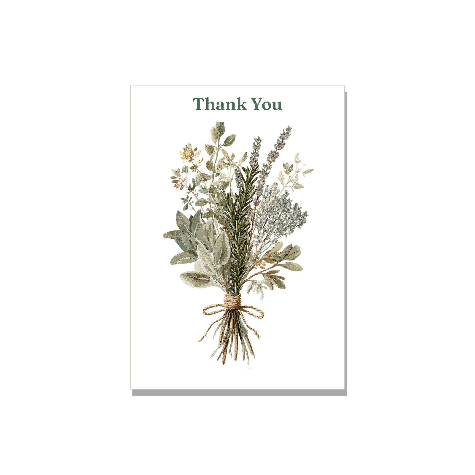 Thank You greeting card - Herb Bundle with Ribbon in Botanical, blank inside