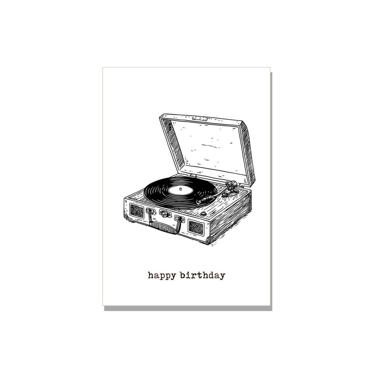 Record Player Birthday Card in Ink Line Art