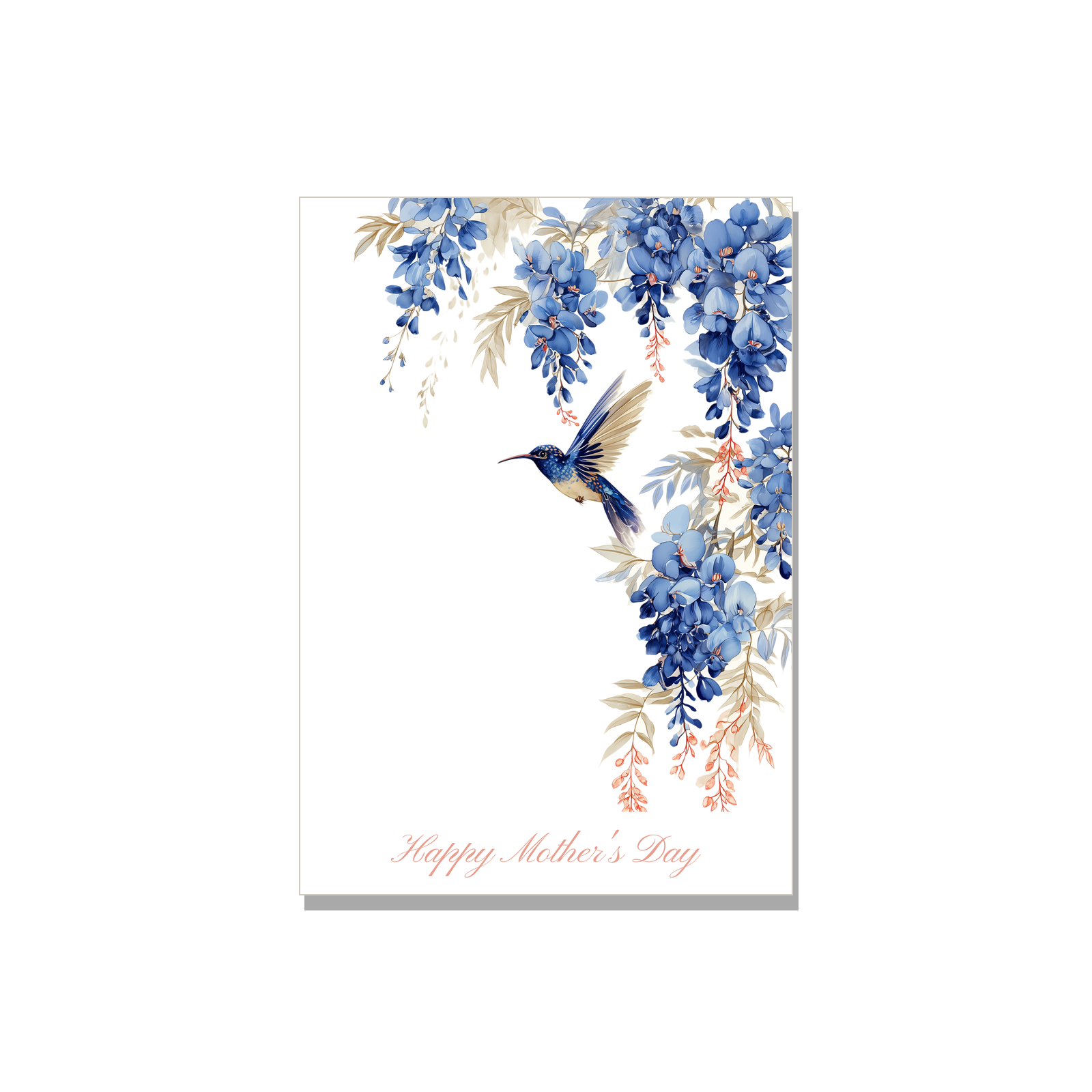 Mother's Day greeting card - Hummingbird and Wisteria in Botanical, blank inside