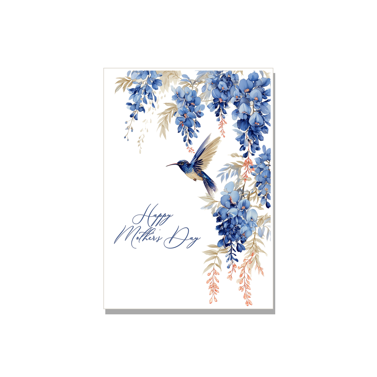 Hummingbird and Wisteria Mother's Day Card in Botanical illustration