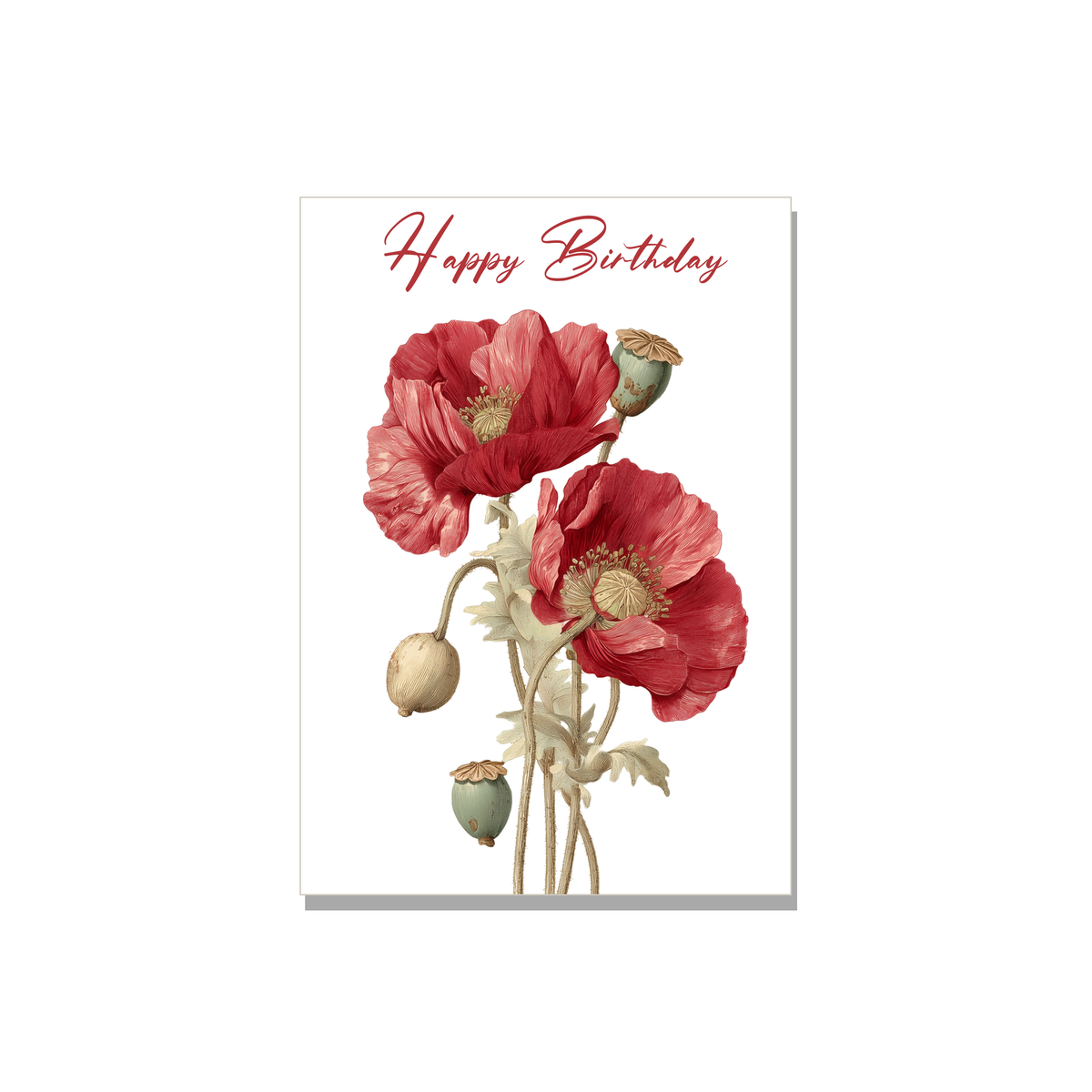 Poppies Birthday Card in Botanical illustration