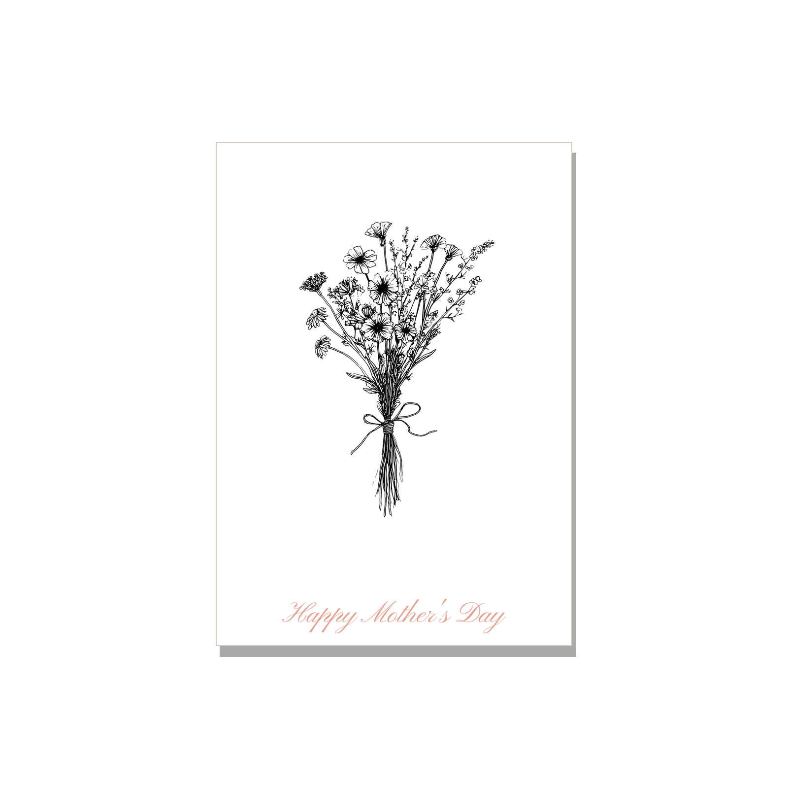 Mother's Day greeting card - Ink Bouquet in Ink Line Art, blank inside