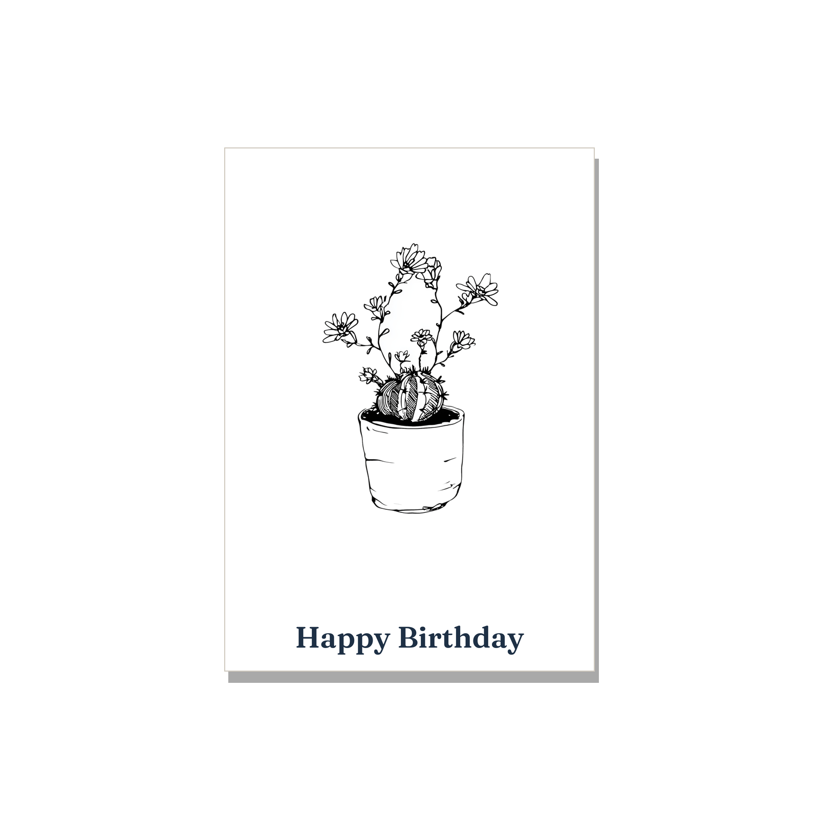 Birthday greeting card - Ink Cactus in Ink Line Art, blank inside