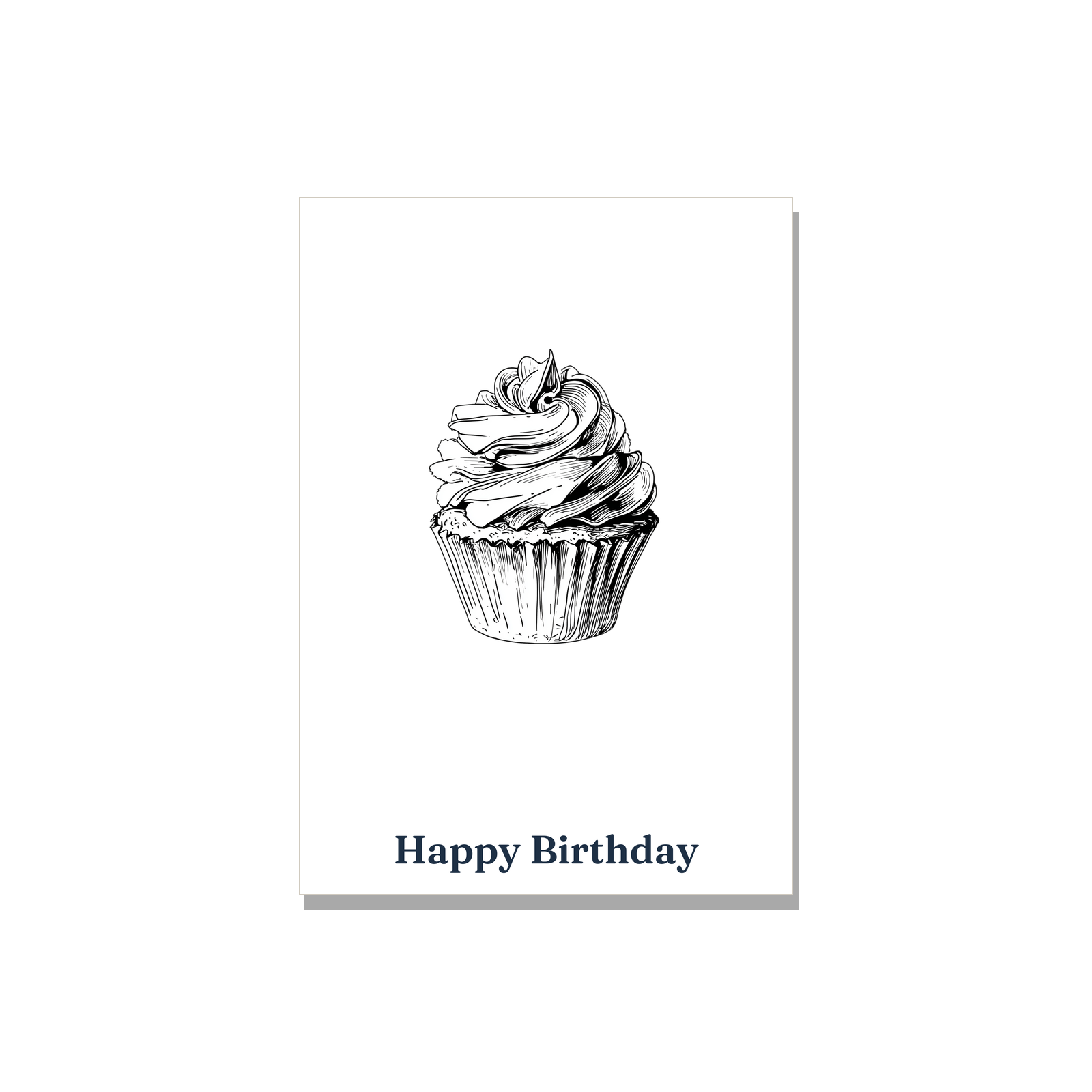 Birthday greeting card - Ink Cupcake in Ink Line Art, blank inside