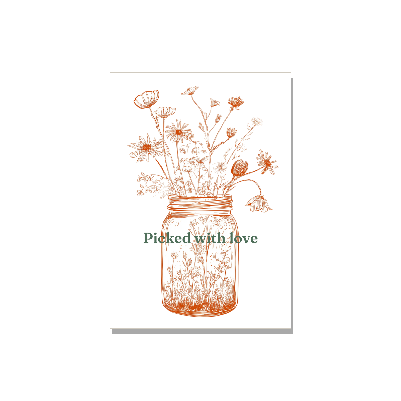 Thank You greeting card - Ink Flower Jar in Ink Line Art, blank inside