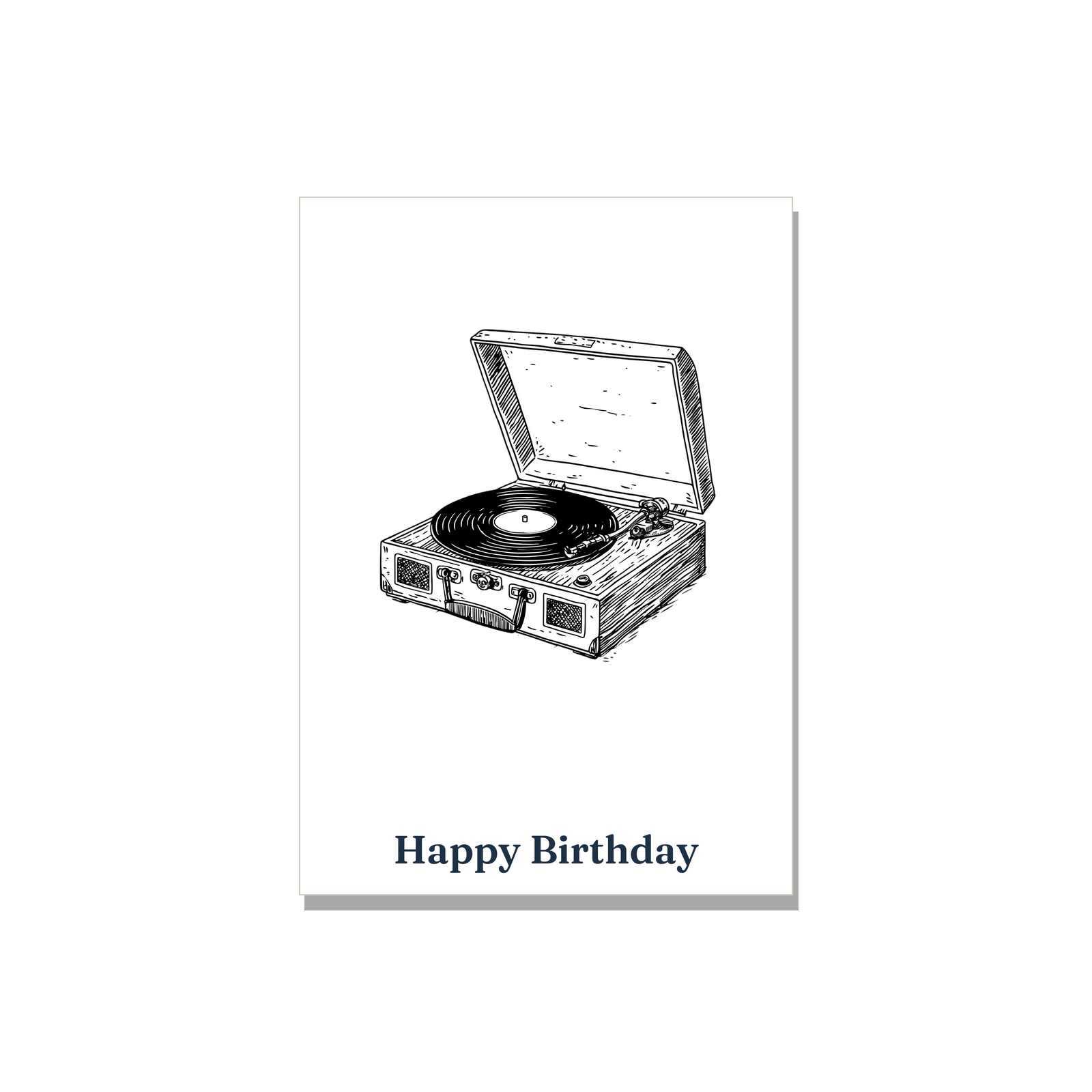 Birthday greeting card - Ink Record Player in Ink Line Art, blank inside