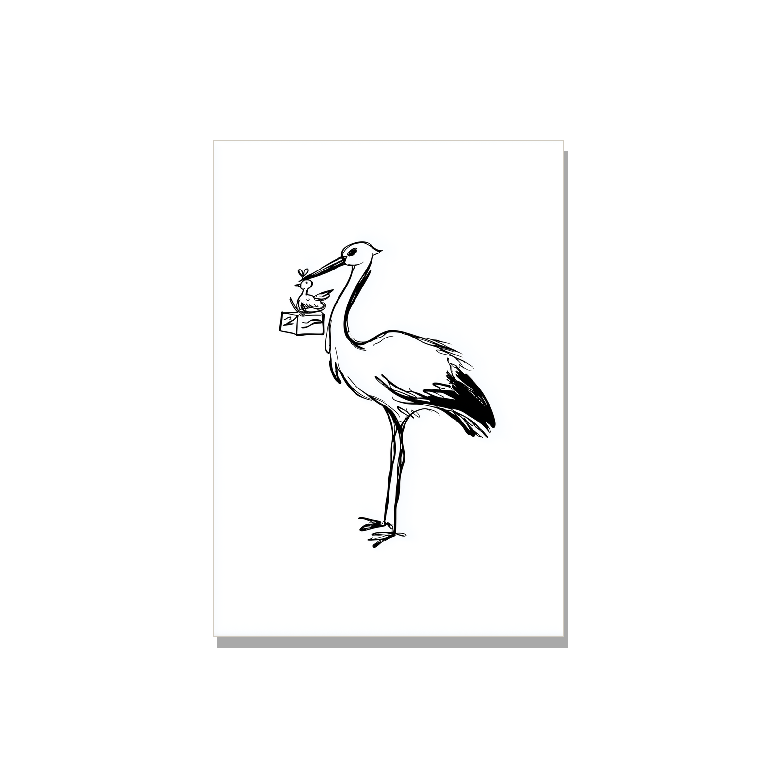 Baby greeting card - Ink Stork in Ink Line Art, blank inside