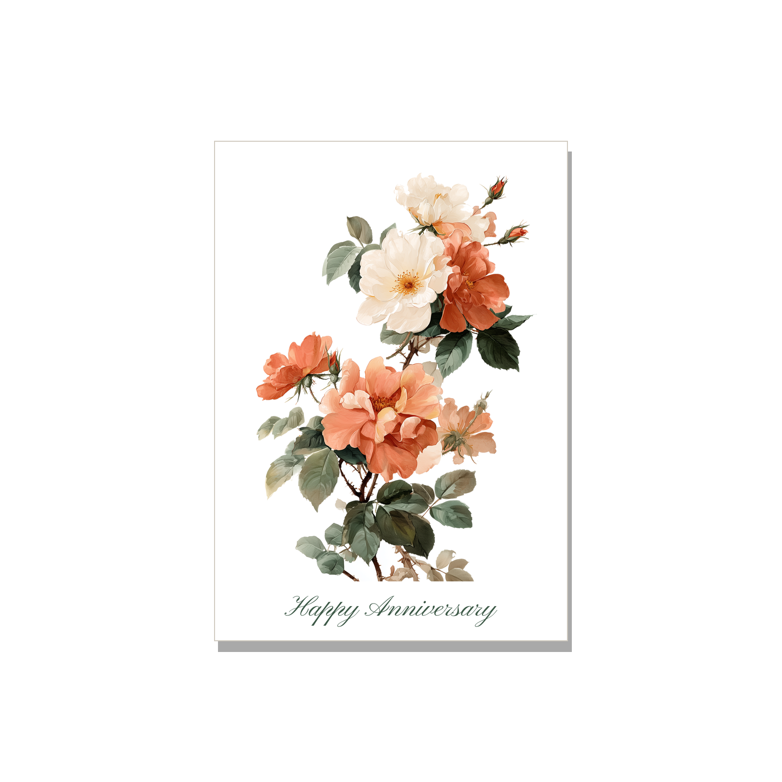 Anniversary greeting card - Intertwined Roses in Botanical, blank inside