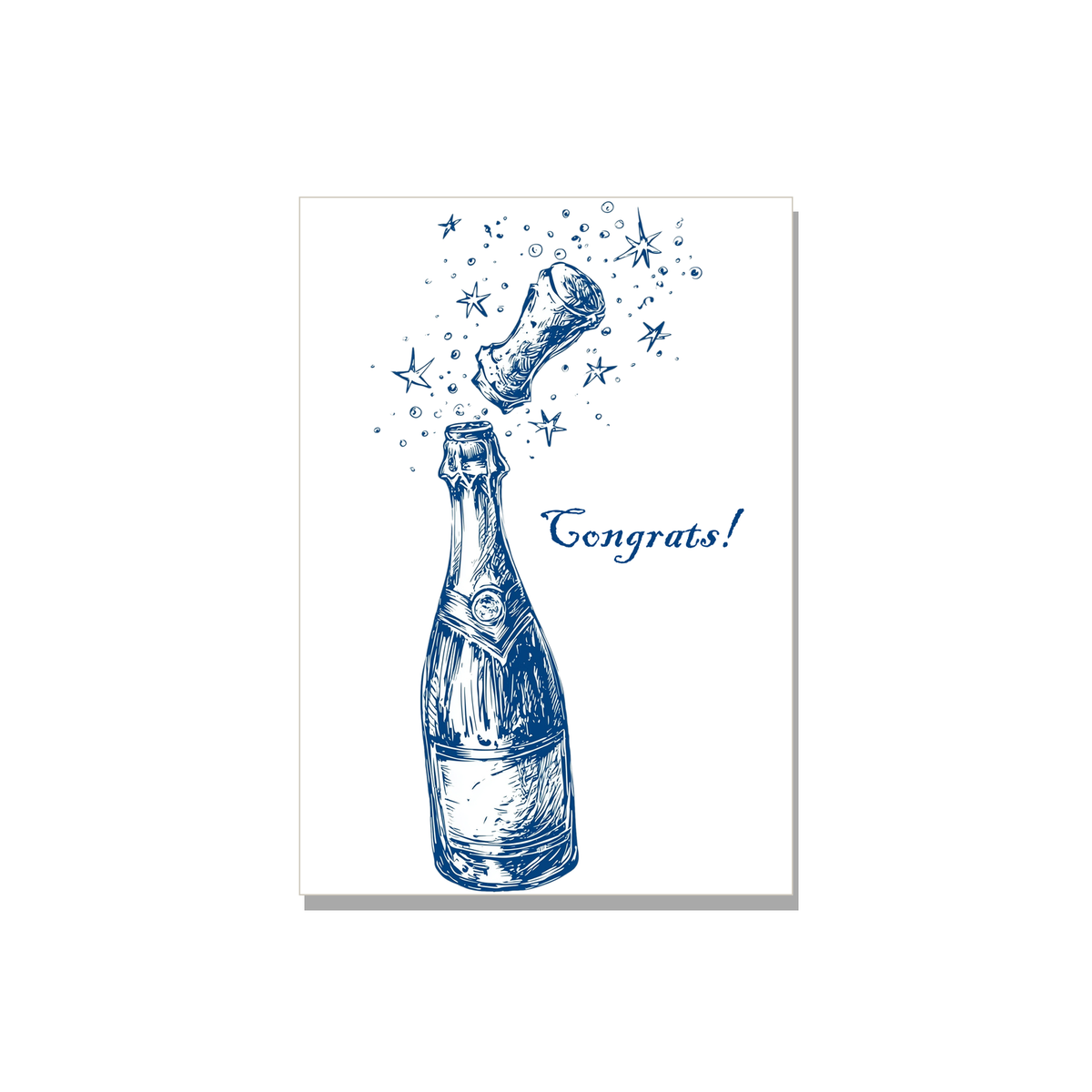 Champagne Bottle Wedding Card in Ink Line Art