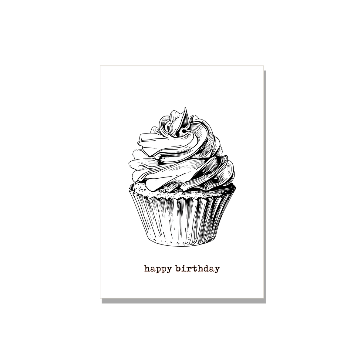 Cupcake Birthday Card in Ink Line Art
