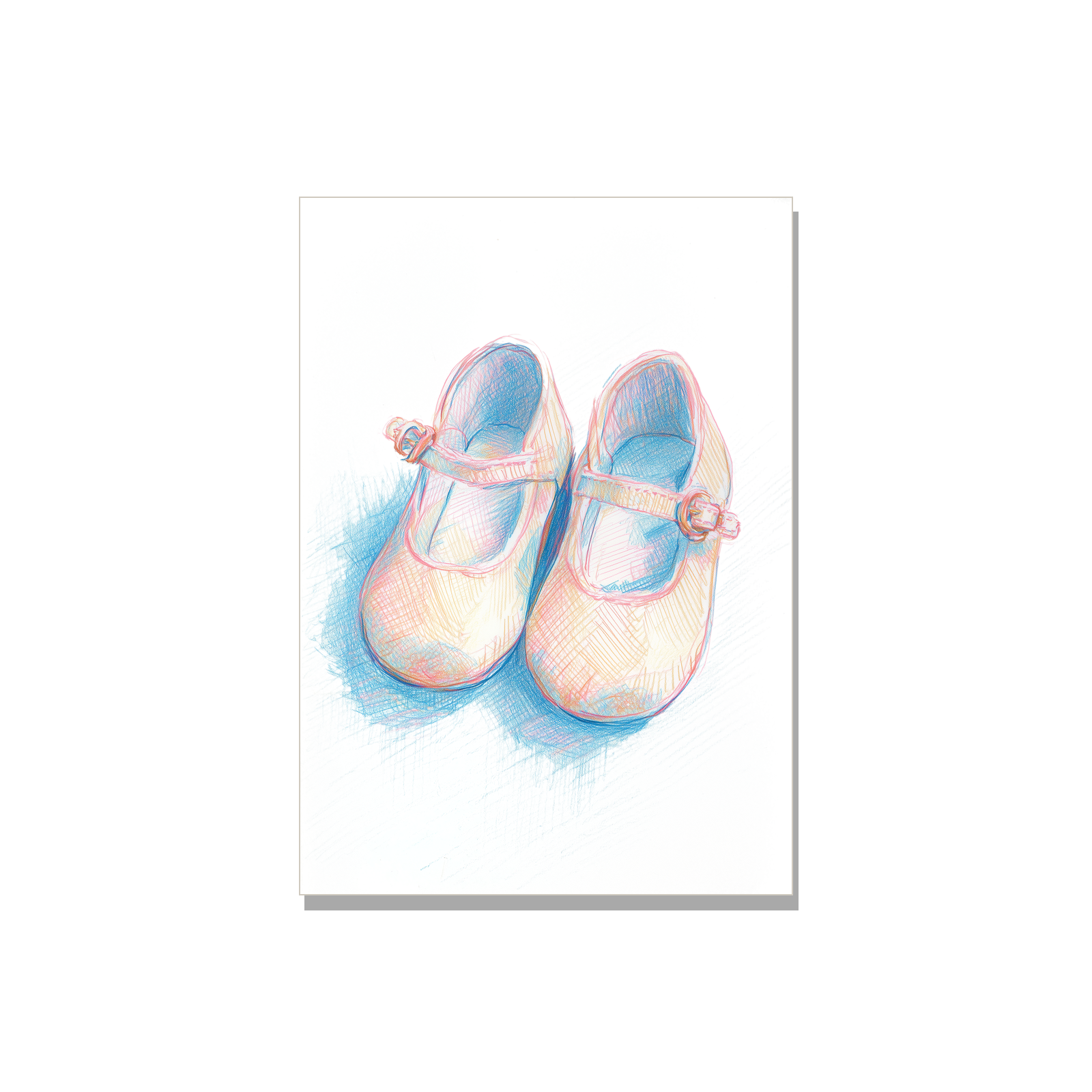 Baby greeting card - Mary Jane Shoes in Colored Pencil, blank inside