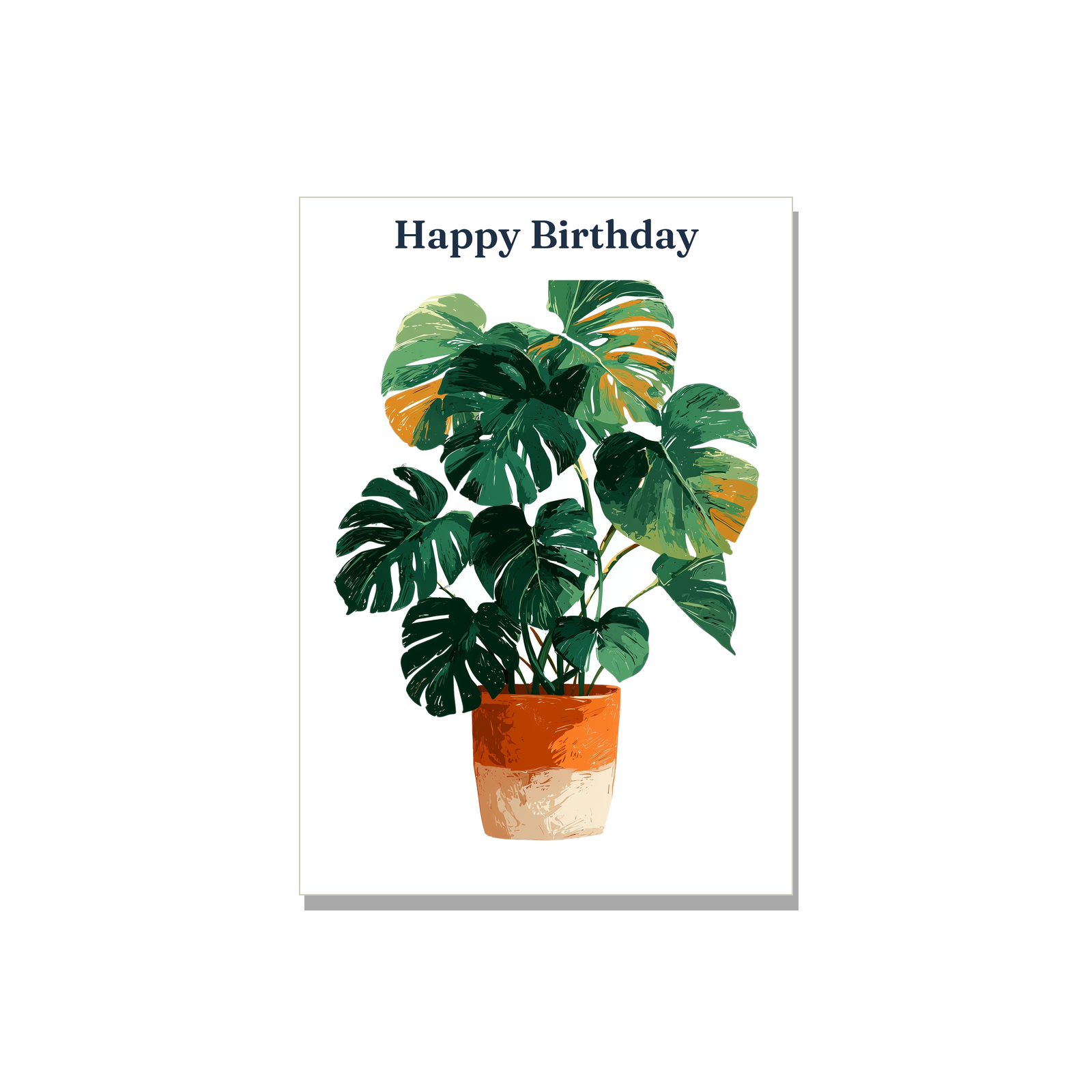 Birthday greeting card - Monstera Plant in Gouache, blank inside