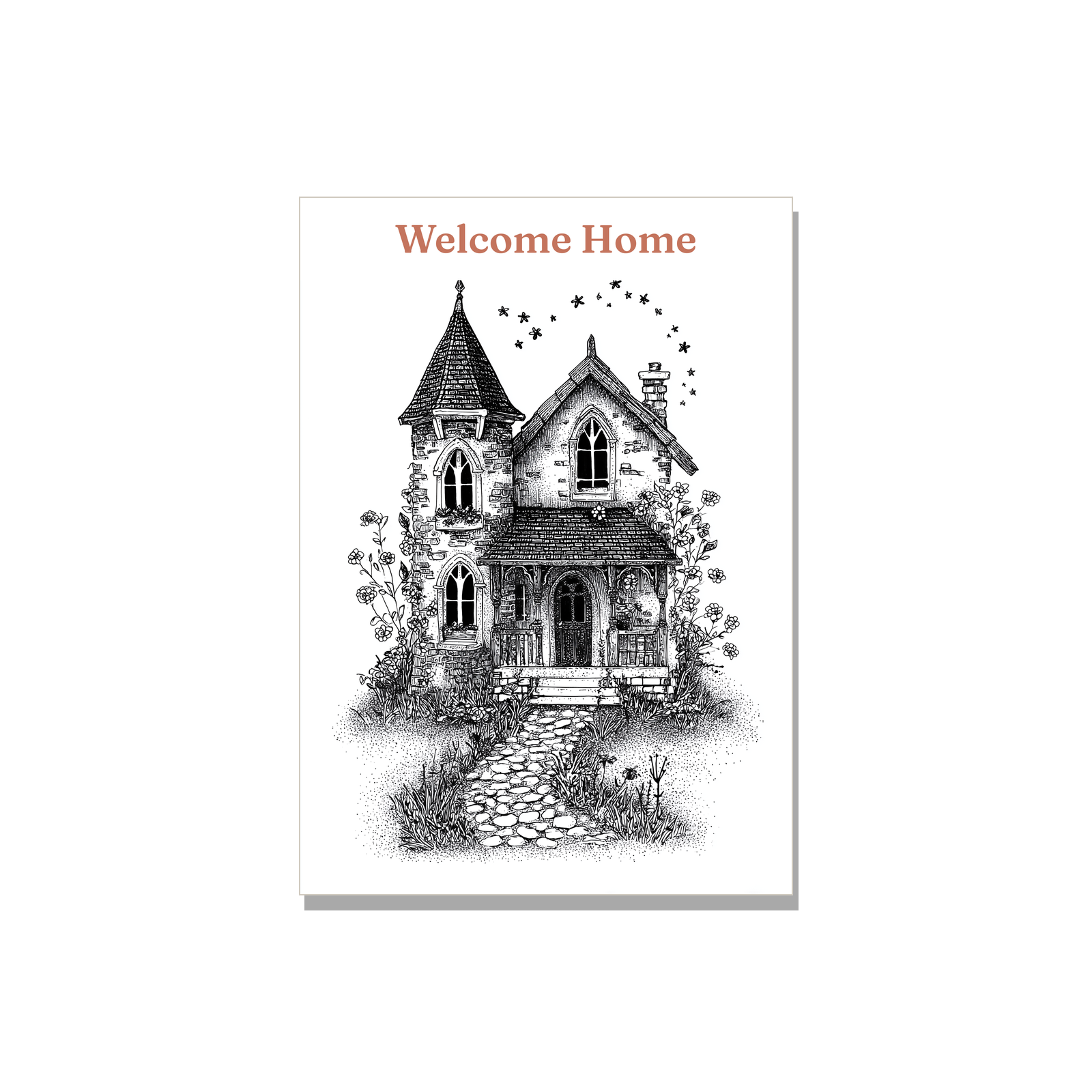 Congratulations greeting card - New House in Ink Line Art, blank inside