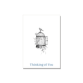 Thinking of You greeting card - Open Birdcage in Ink Line Art, blank inside