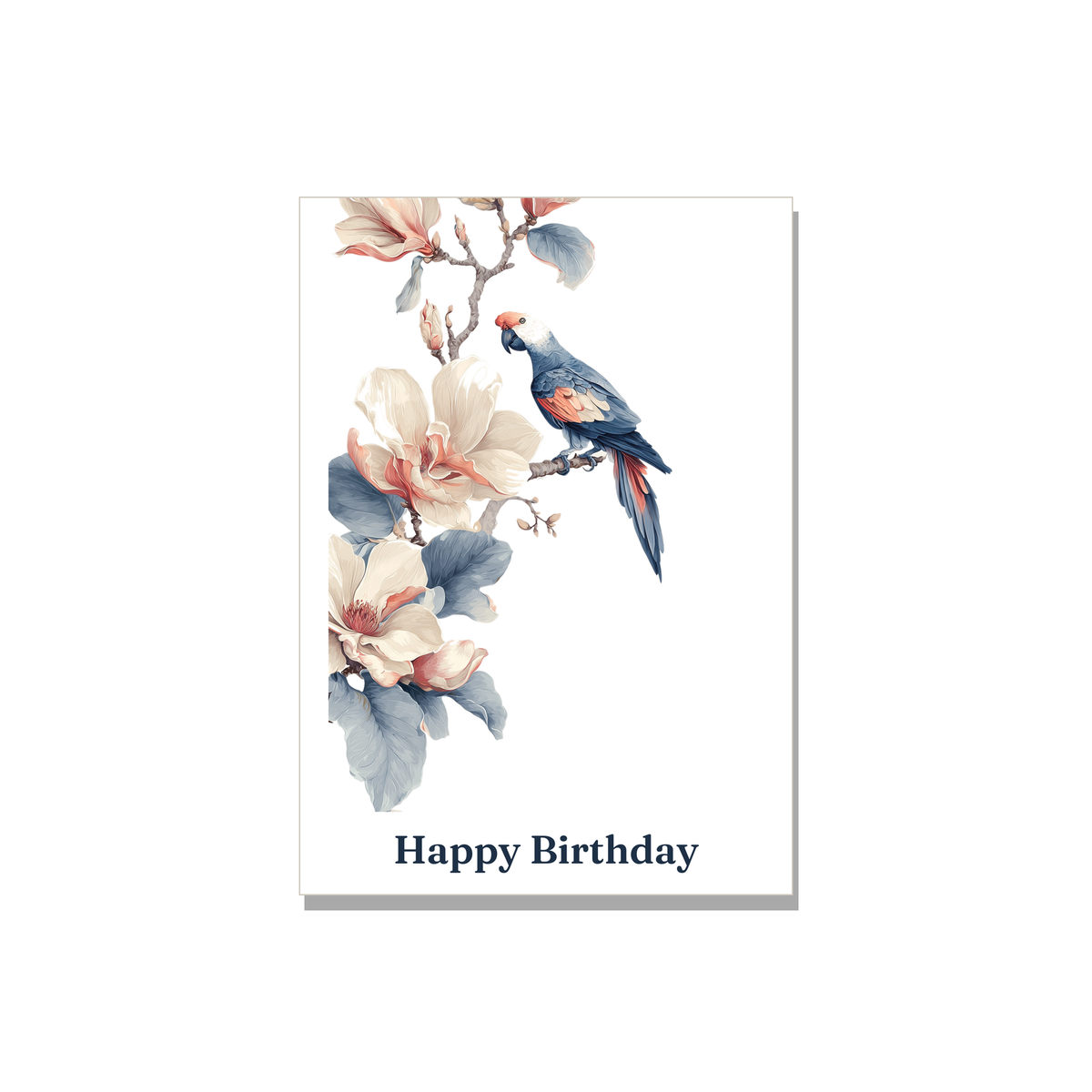 Birthday greeting card - Chinoiserie Parrot in Botanical, blank inside