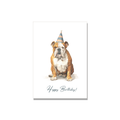 Birthday greeting card - Party Bulldog in Watercolor, front reads "Happy Birthday!"