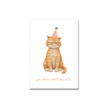 Birthday greeting card - Party Hat Cat in Watercolor, front reads "you know what day it is"