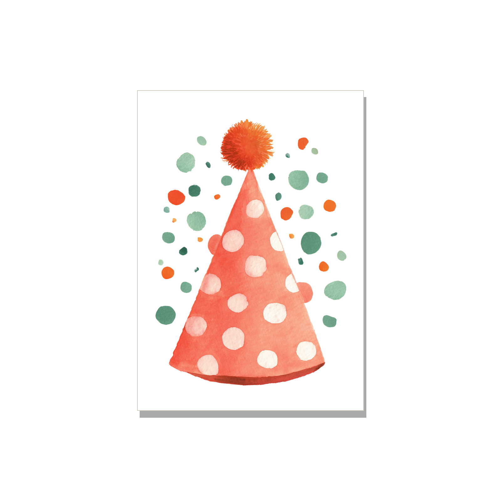 Birthday greeting card - Party Hat in Gouache, blank inside