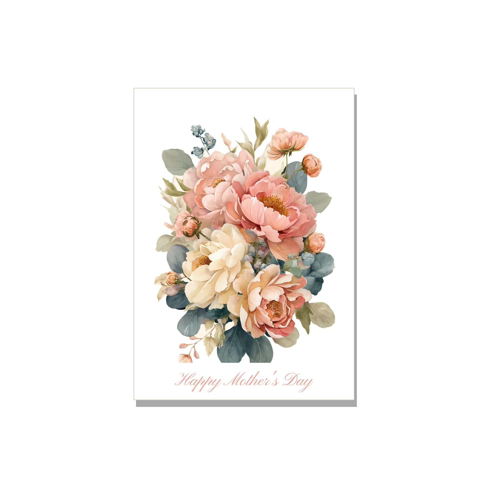 Mother's Day greeting card - Peonies in Watercolor, blank inside