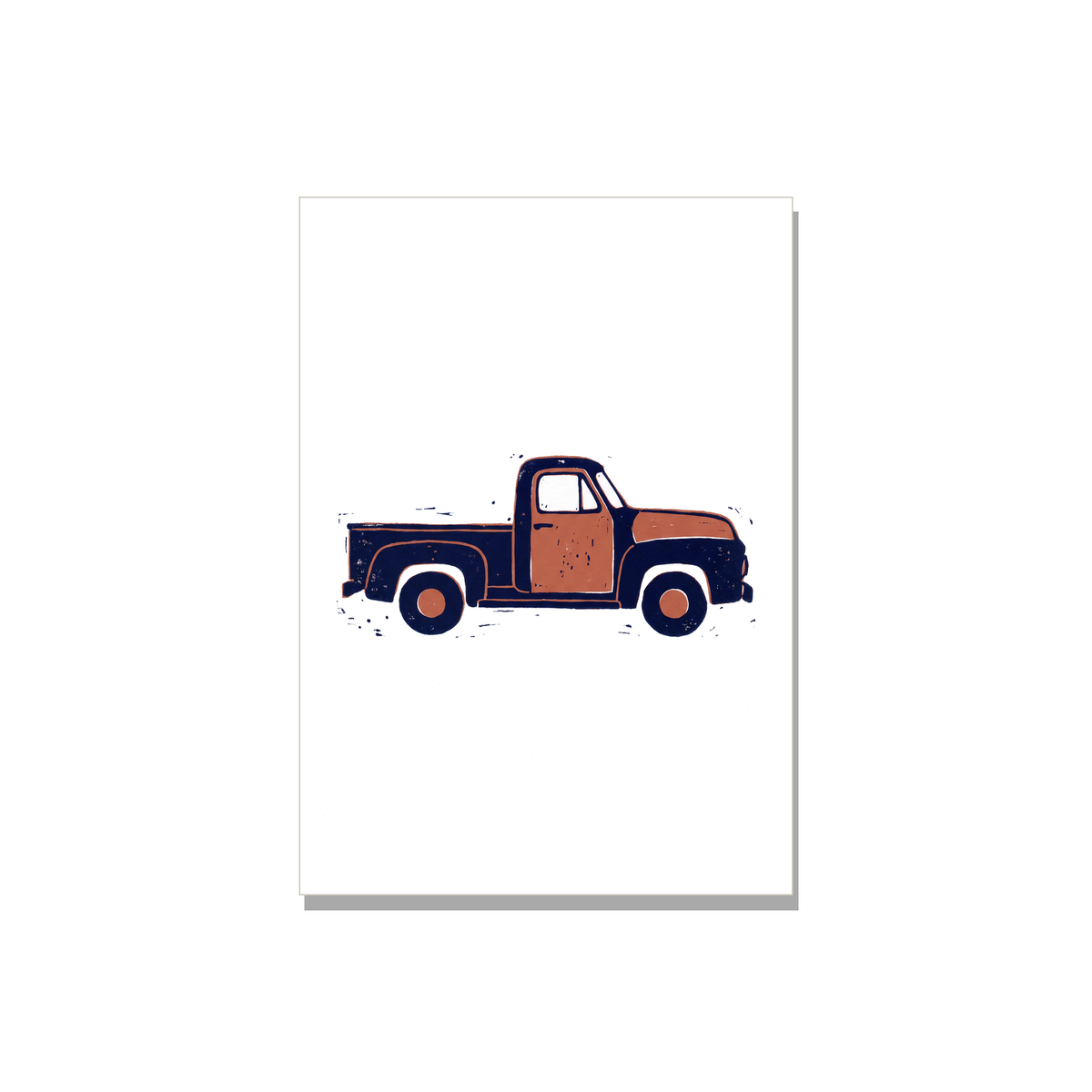 Father's Day greeting card - Pickup Truck in Linocut, blank inside