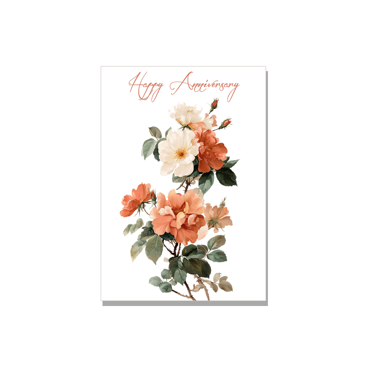 Rose Stem Anniversary Card in Botanical illustration
