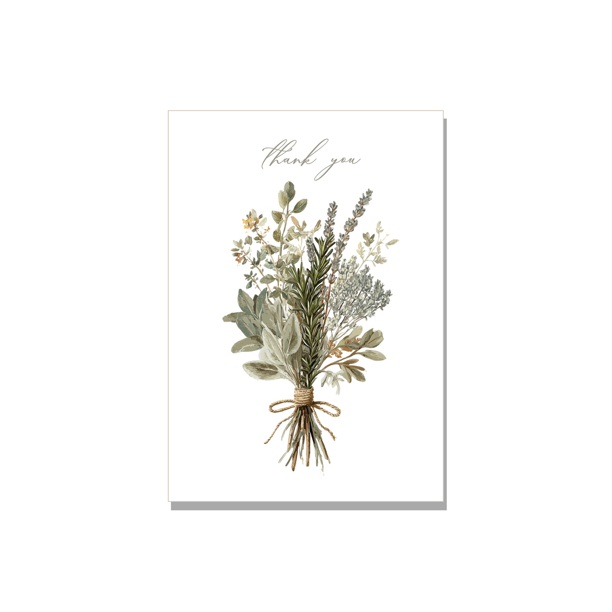 Herb Bundle with Twine Thank You Card in Botanical illustration