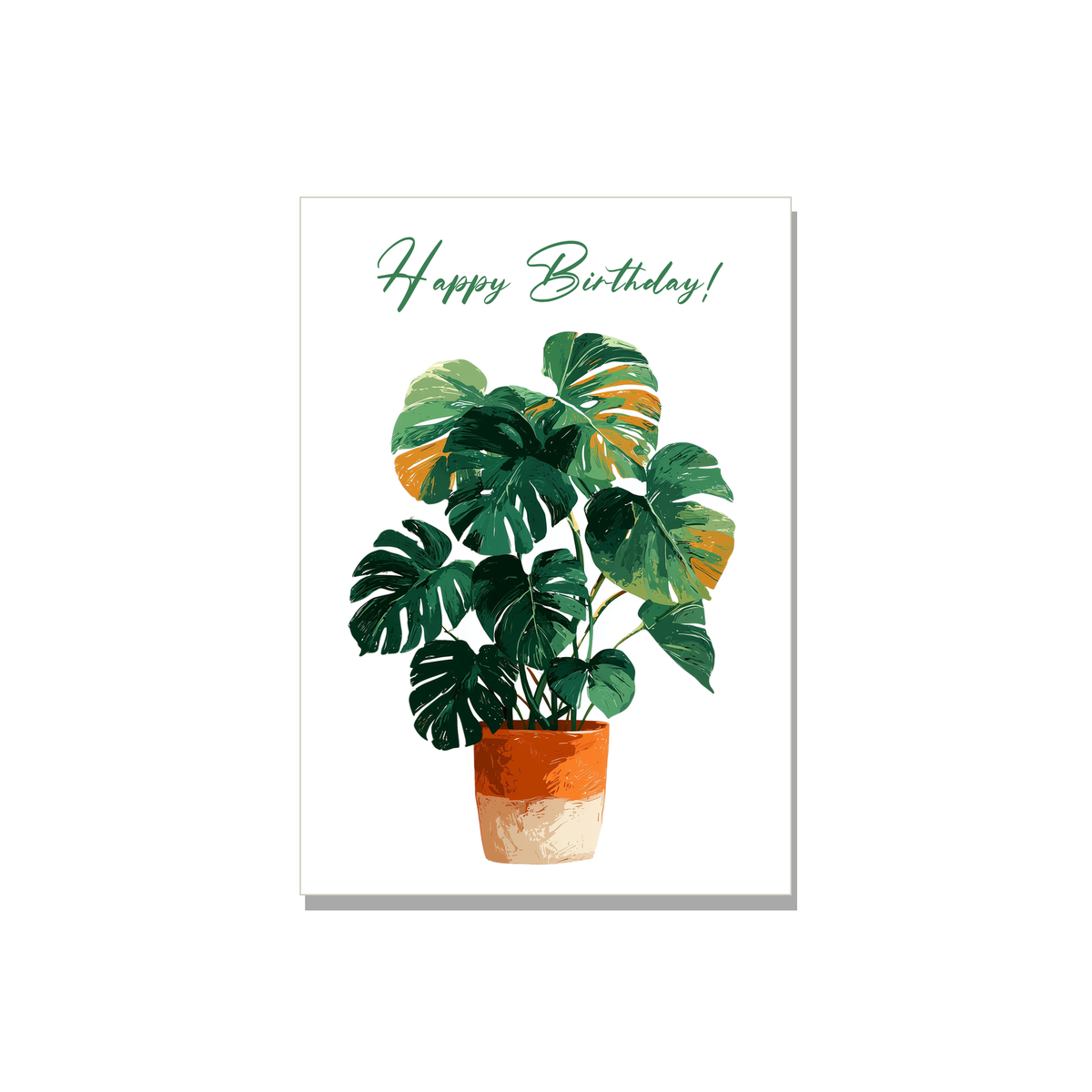 Monstera Plant Birthday Card in Gouache
