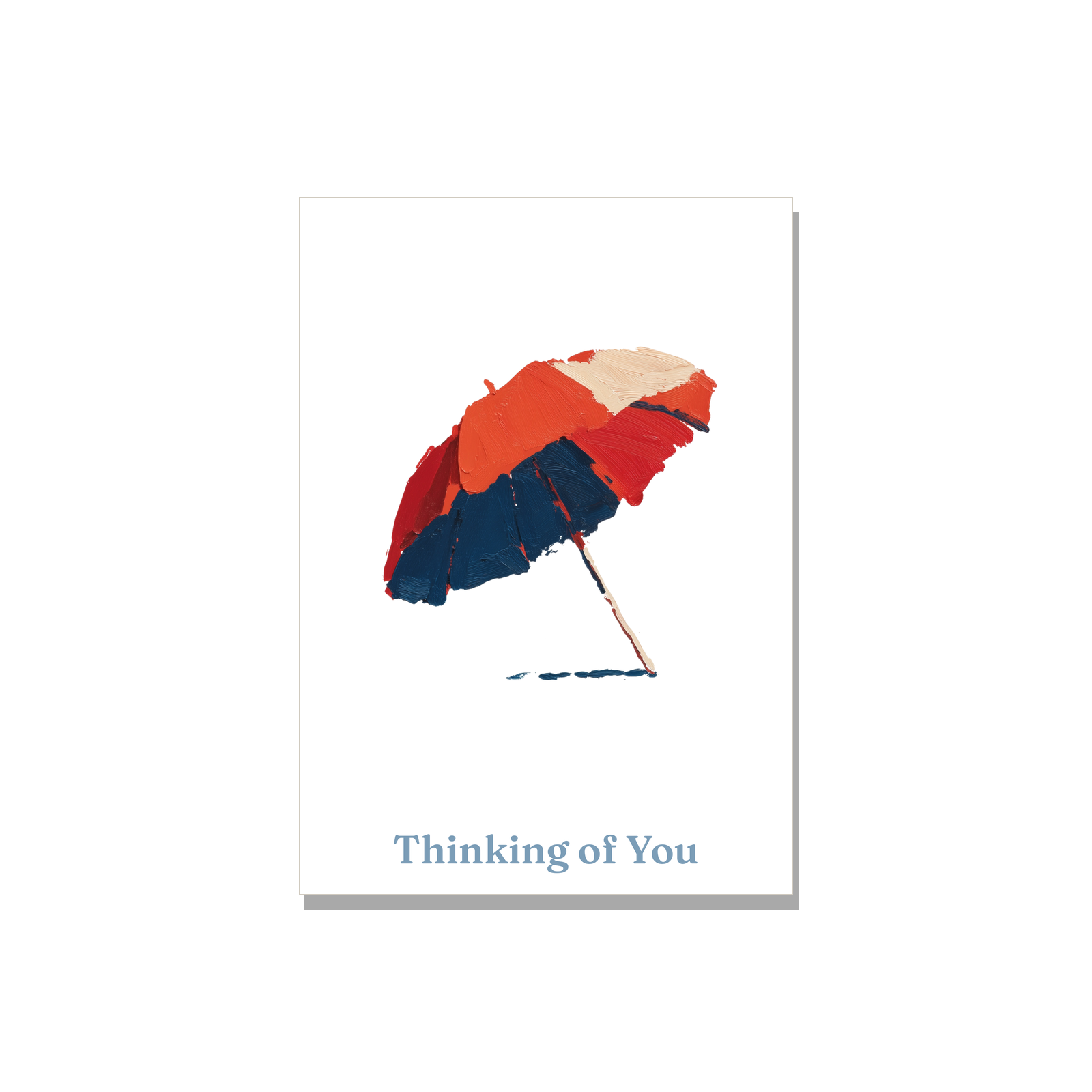 Thinking of You greeting card - Red Umbrella in Gouache, blank inside