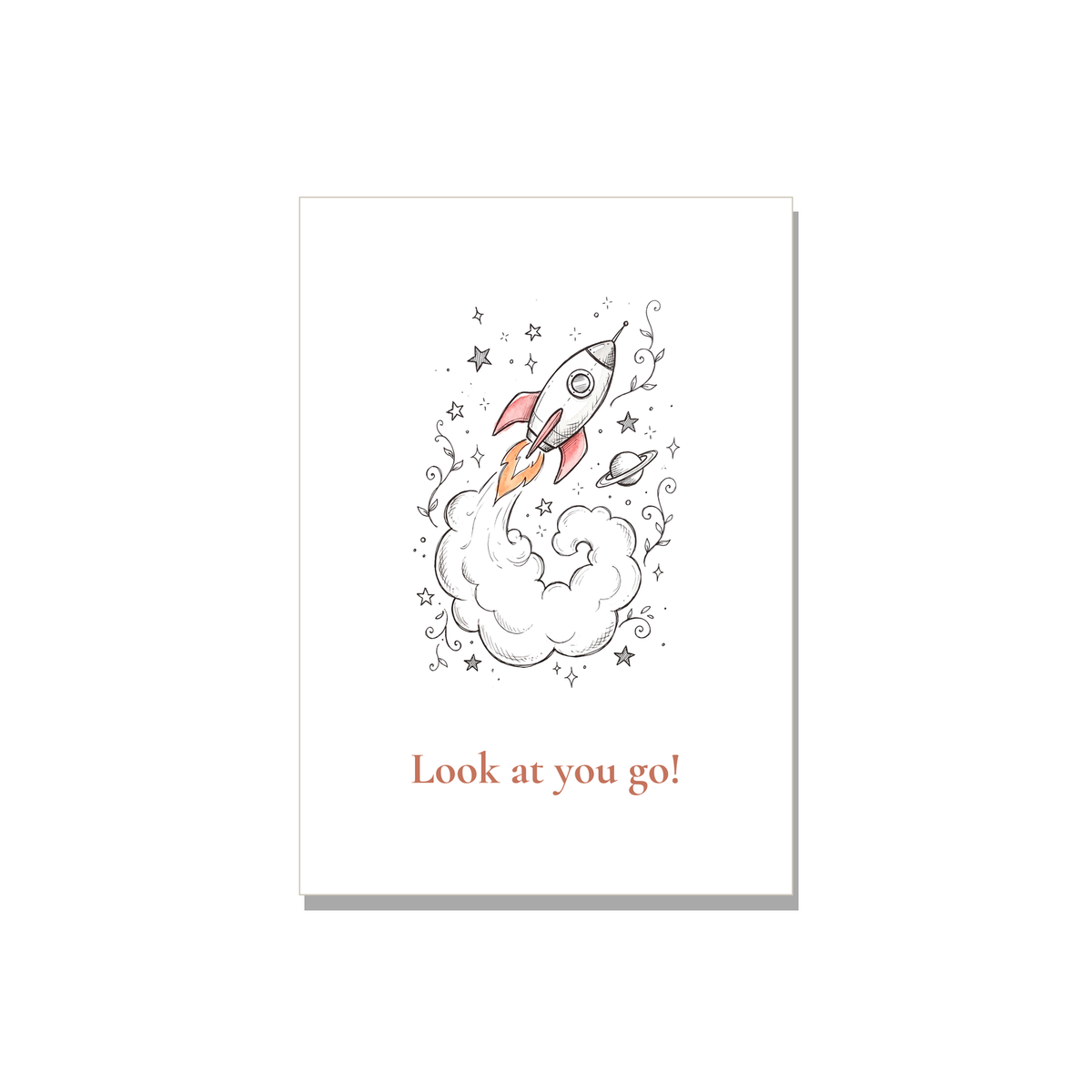 Congratulations greeting card - Rocket in Ink Line Art, blank inside