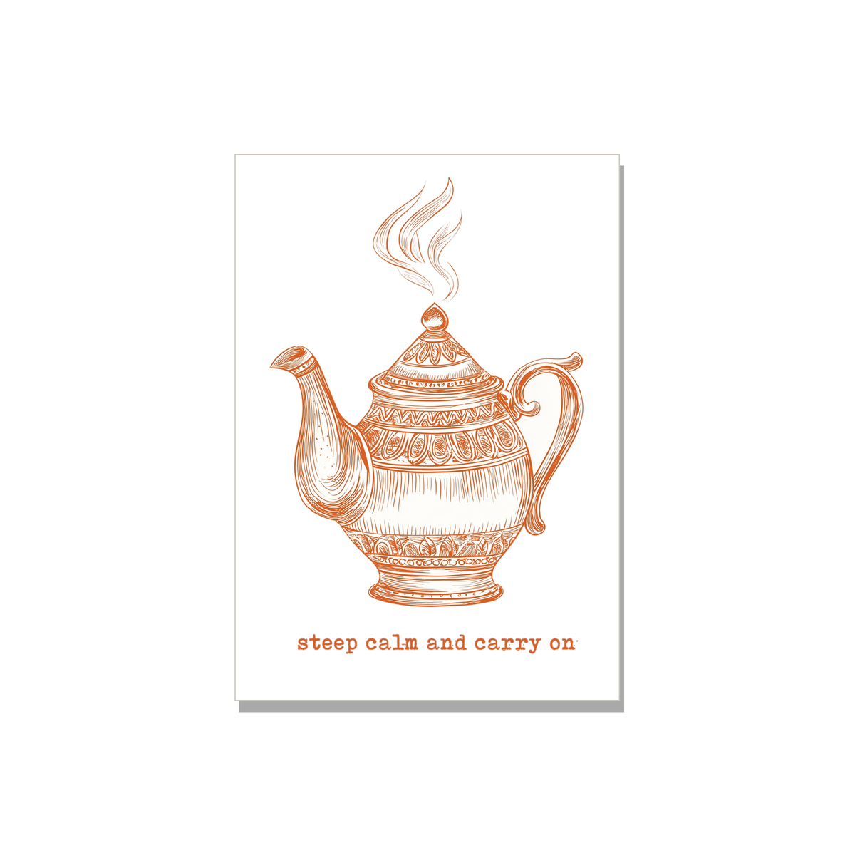Teapot Thinking of You Card in Ink Line Art