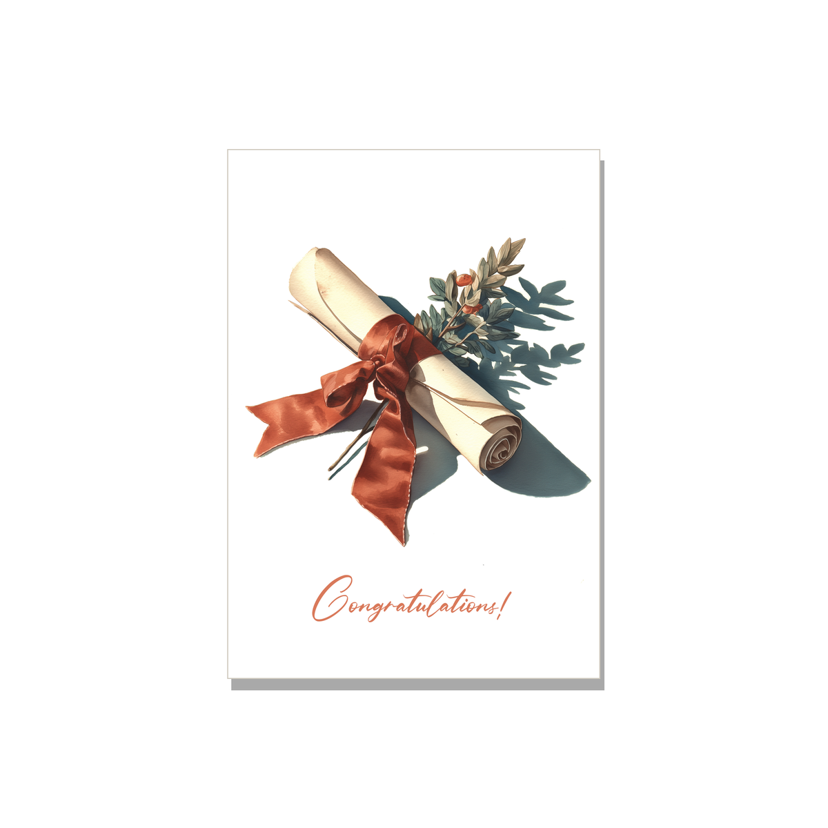 Congratulations greeting card - Scroll with Ribbon in Gouache, front reads "Congratulations!"