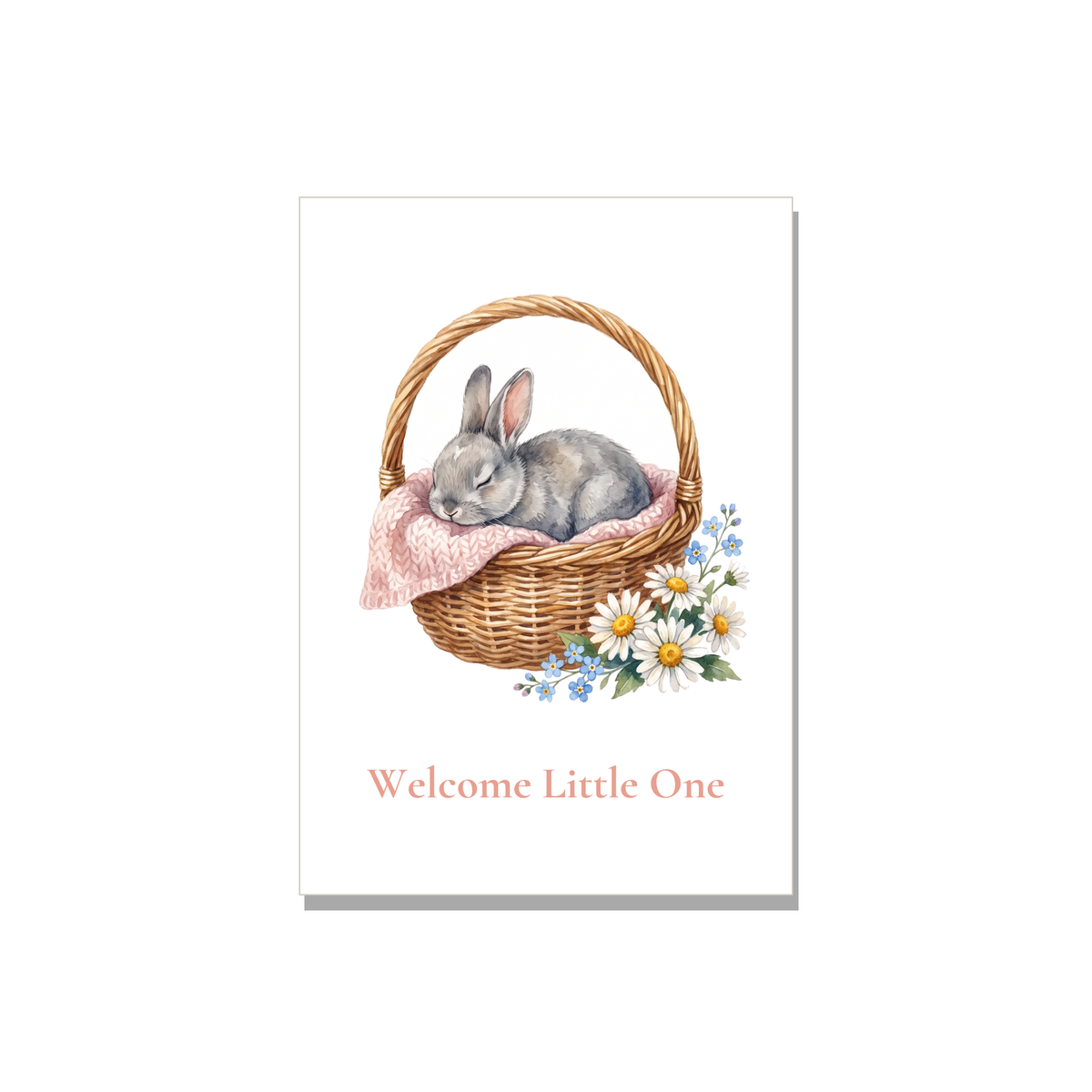 Baby greeting card - Sleeping Bunny in Watercolor, blank inside