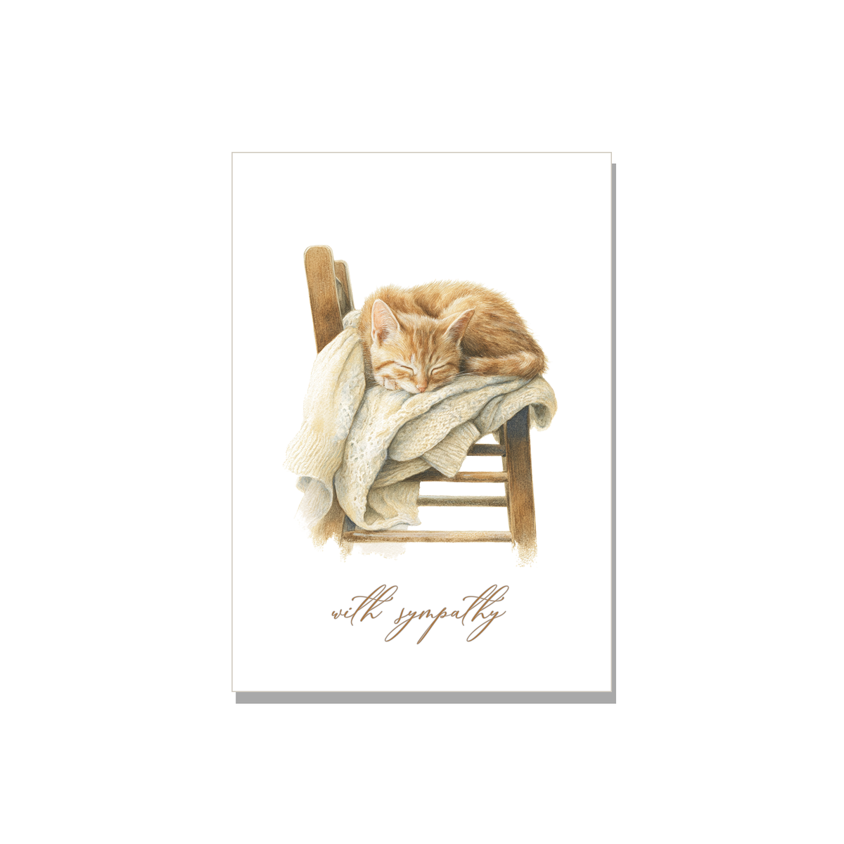 Sympathy greeting card - Sleeping Cat in Watercolor, front reads "with sympathy"