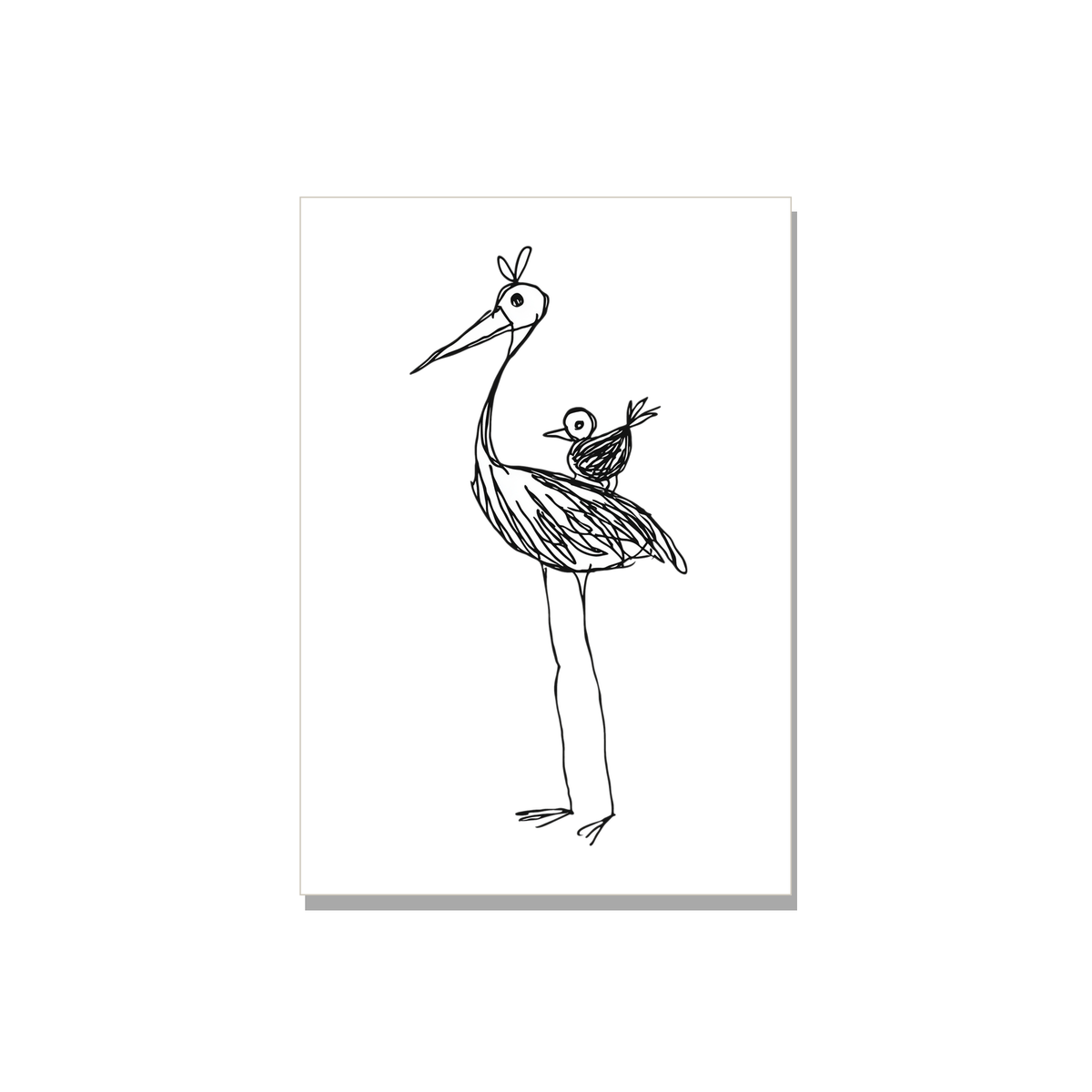 Stork New Baby Card in Ink Line Art