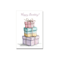 Birthday greeting card - Stacked Gift Boxes in Colored Pencil, front reads "Happy Birthday!"