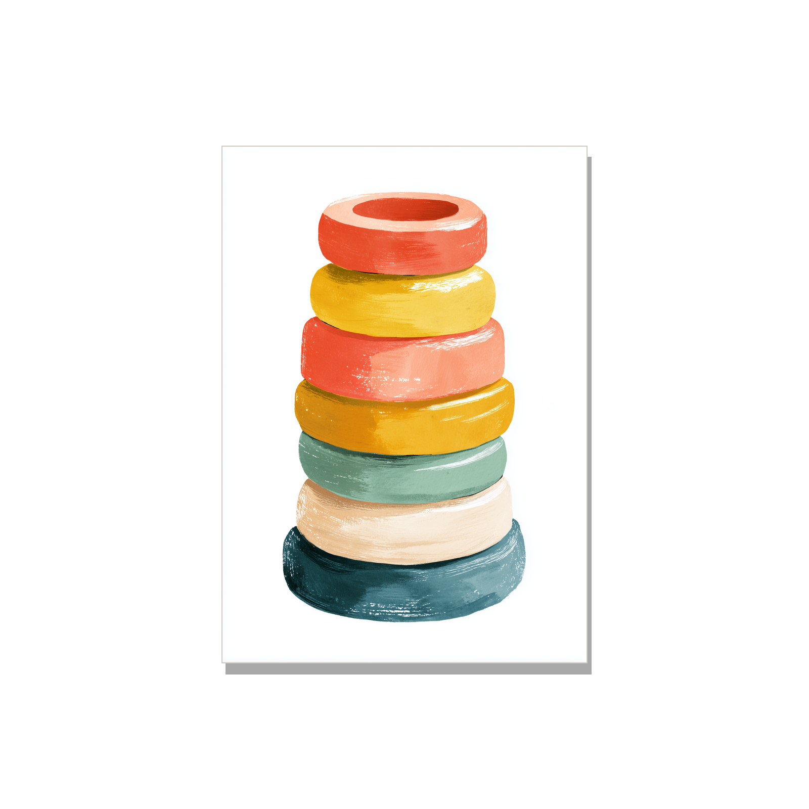 Baby greeting card - Stacking Rings in Gouache, blank inside