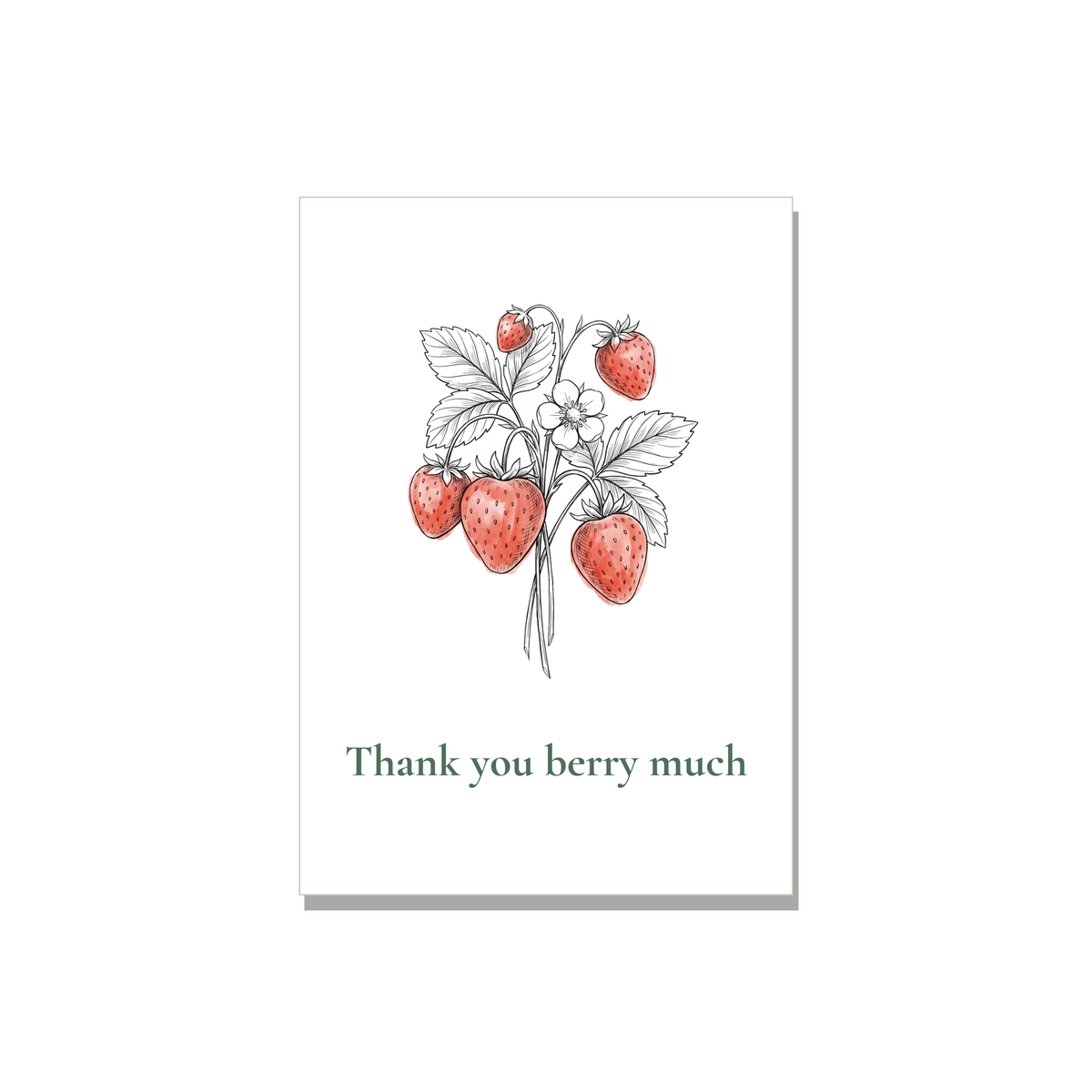 Thank You greeting card - Strawberries in Ink Line Art, blank inside