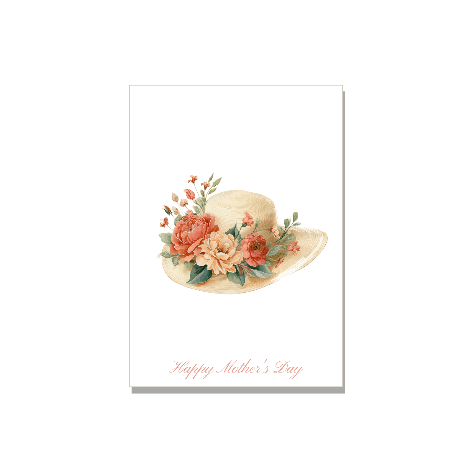 Mother's Day greeting card - Sun Hat in Watercolor, blank inside