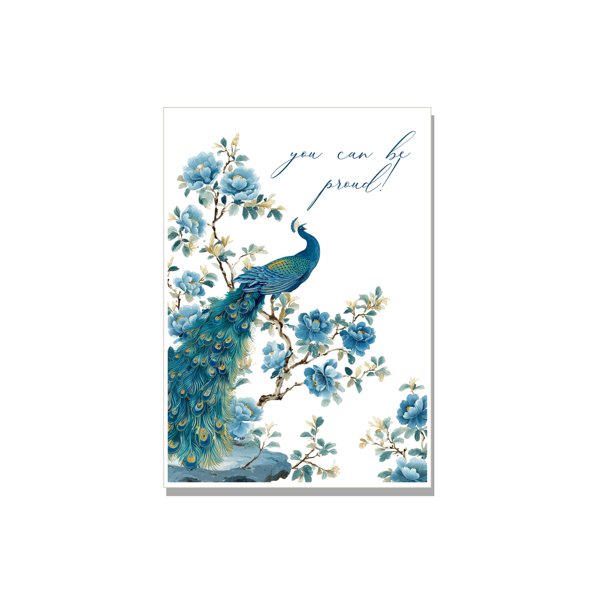 Chinoiserie Peacock Congratulations Card in Botanical illustration