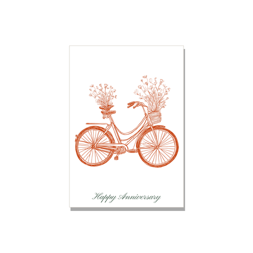 Anniversary greeting card - Tandem Bicycle in Ink Line Art, blank inside