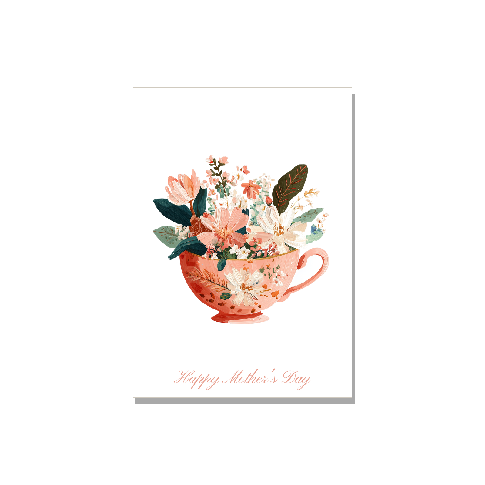 Mother's Day greeting card - Teacup with Flowers in Gouache, blank inside