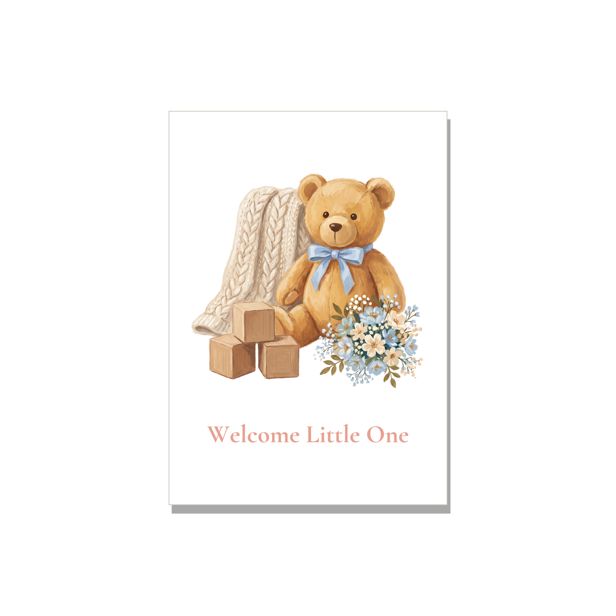 Baby greeting card - Teddy Bear in Gouache, blank inside
