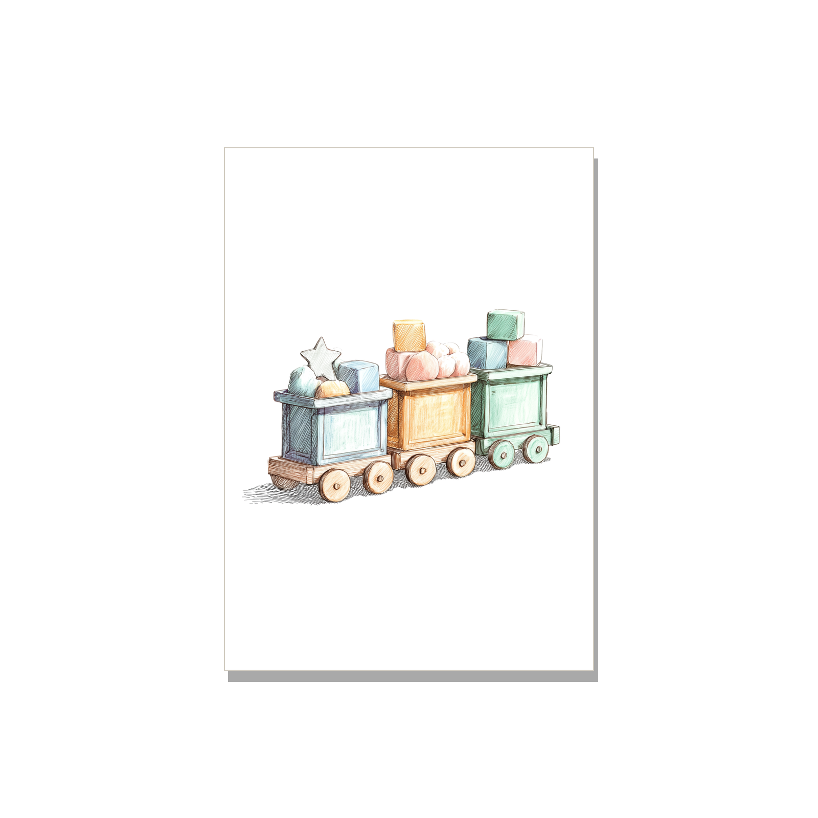 Baby greeting card - Toy Train in Colored Pencil, blank inside