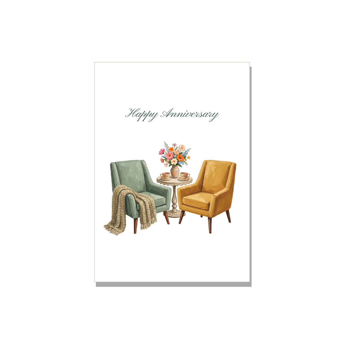 Anniversary greeting card - Two Armchairs in Gouache, blank inside