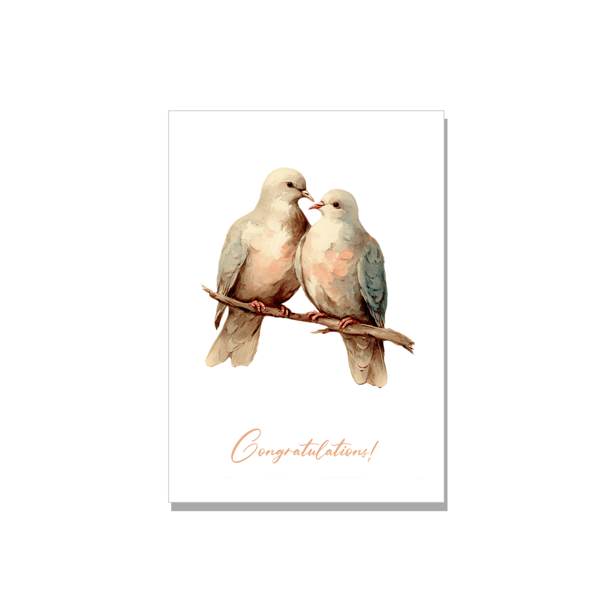 Congratulations greeting card - Two Doves in Watercolor, front reads "Congratulations!"