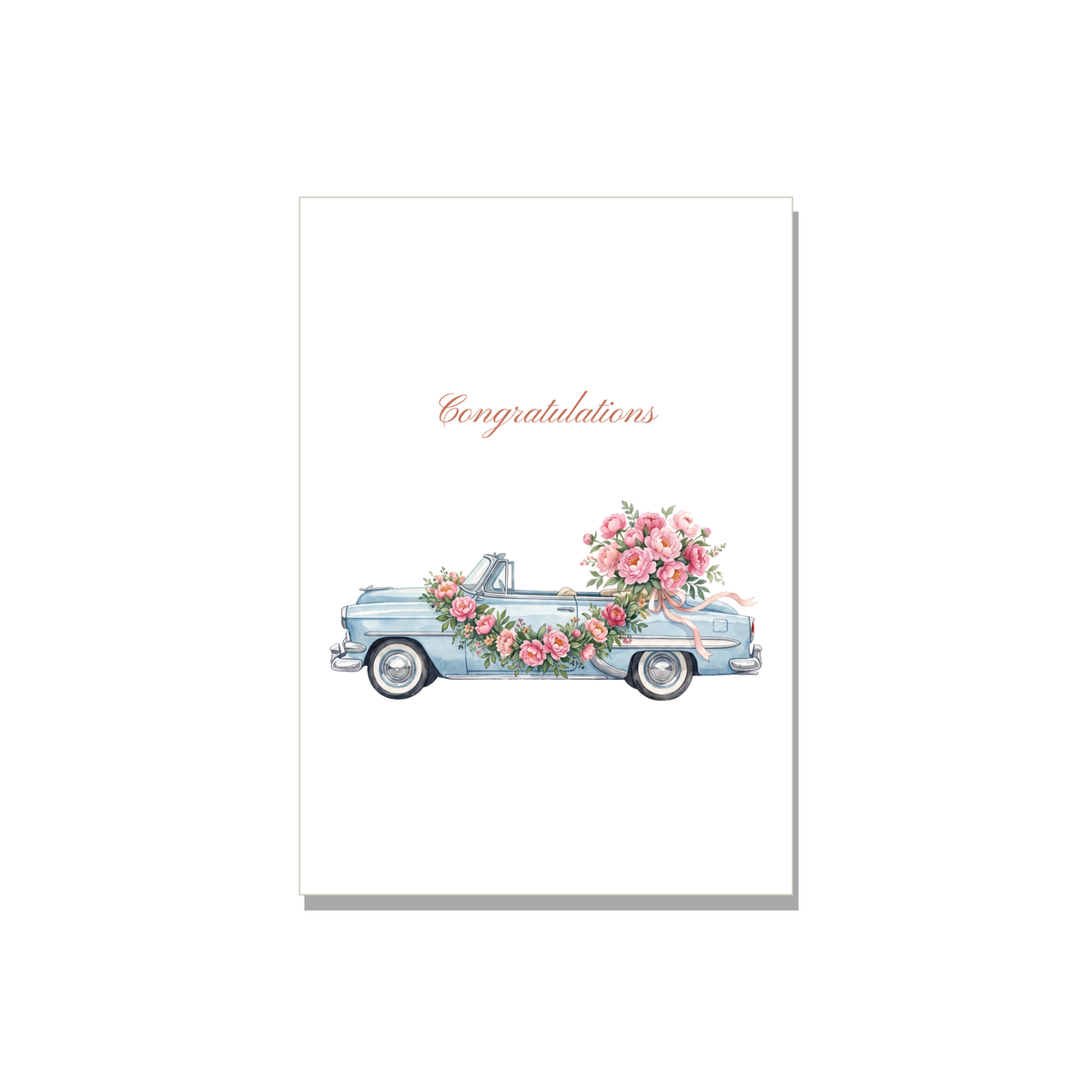Wedding greeting card - Vintage Convertible in Watercolor, blank inside