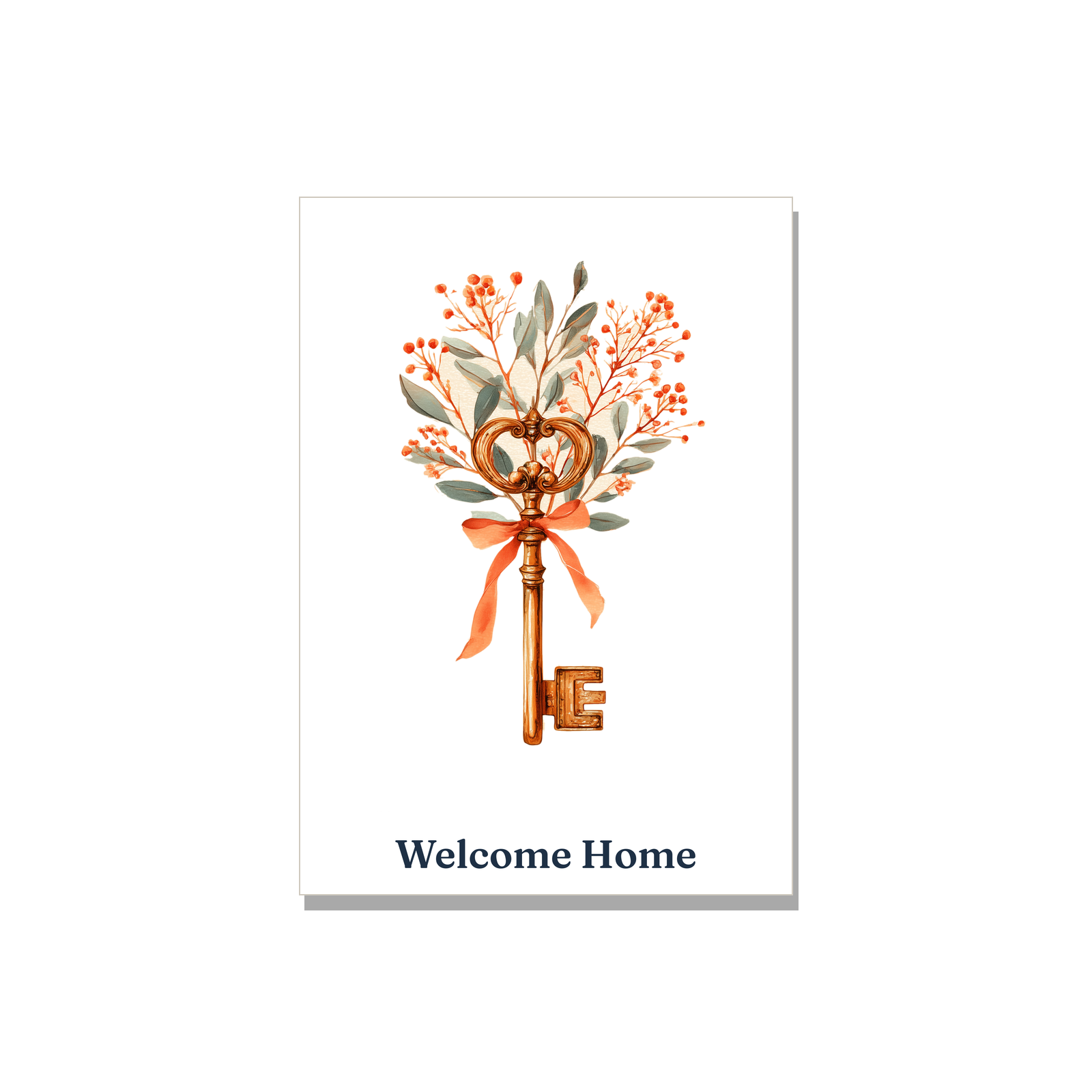 Congratulations greeting card - Vintage Key in Watercolor, blank inside