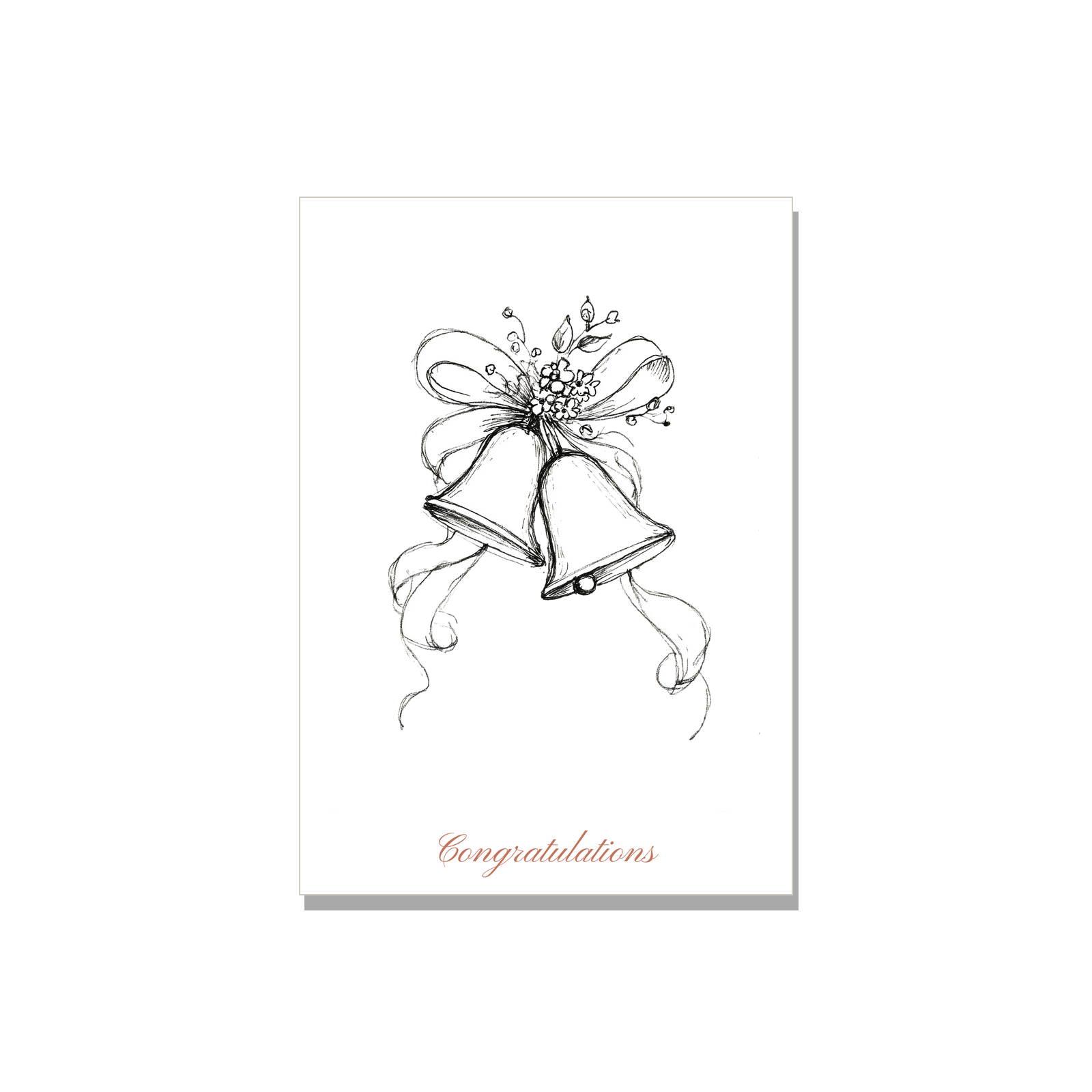 Wedding greeting card - Wedding Bells in Ink Line Art, blank inside